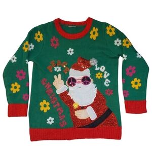 Holiday Time Kids Festive Santa Red and Green Knit Christmas Sweater